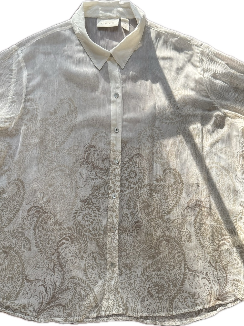 Chico's Cream Button-Down Shirt with Tan Paisley Print